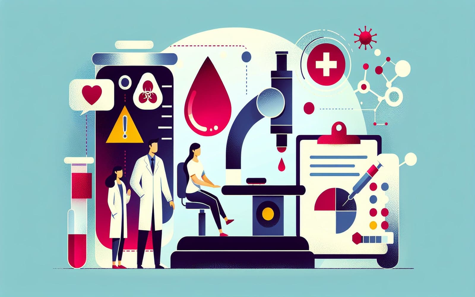 A blood smear test analyzes blood cells to detect abnormalities that may indicate health risks, such as thrombotic microangiopathy, iron deficiency, or viral infections.