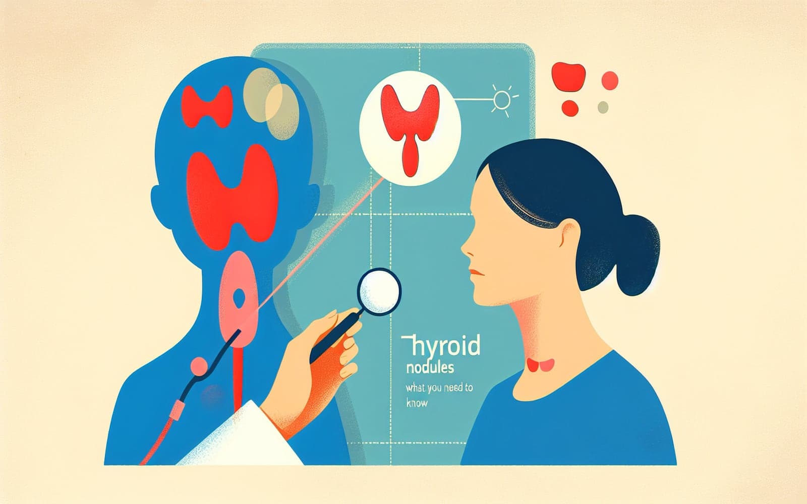 Thyroid nodules are growths in the thyroid gland, which can be solid or filled with fluid. They are usually benign but can sometimes develop into cancer.