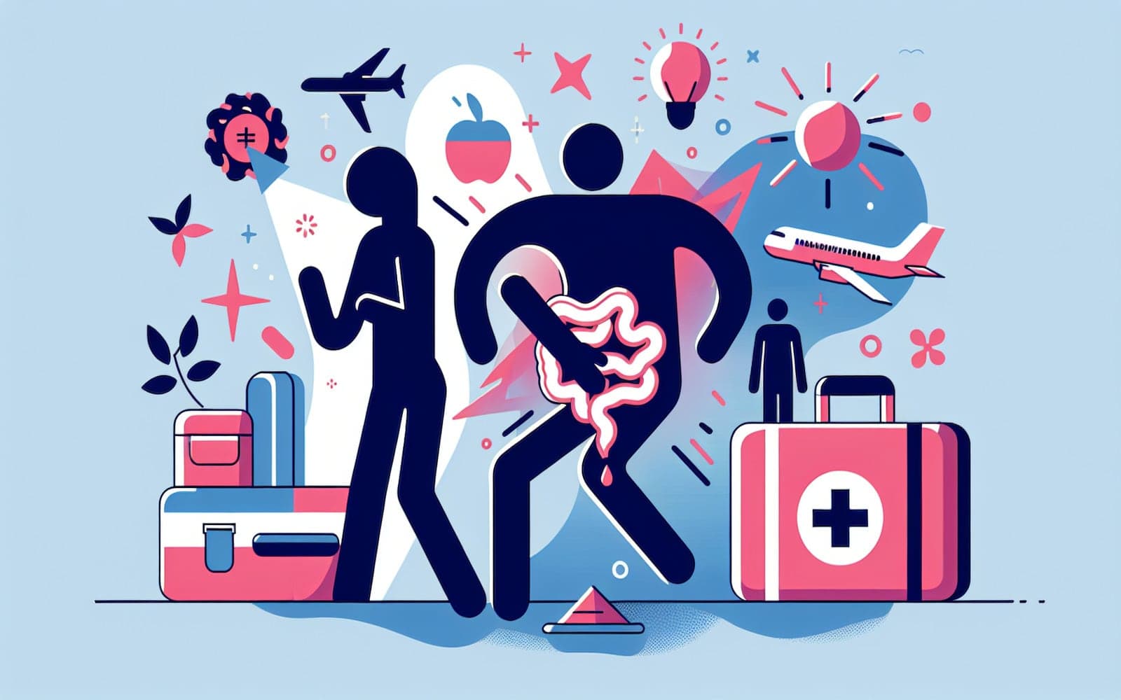 Symptoms of travelers' diarrhea include sudden onset of watery stools, nausea, abdominal cramps, and sometimes a low-grade fever. Severe cases may involve blood in the stool or frequent bathroom visits.