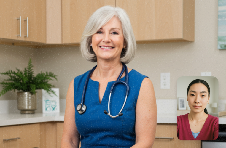 Smiling doctor on a call with a patient