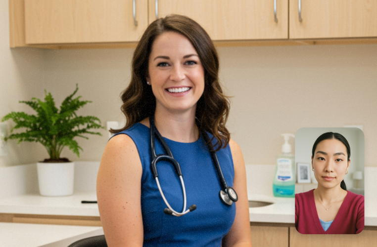 Smiling doctor on a call with a patient